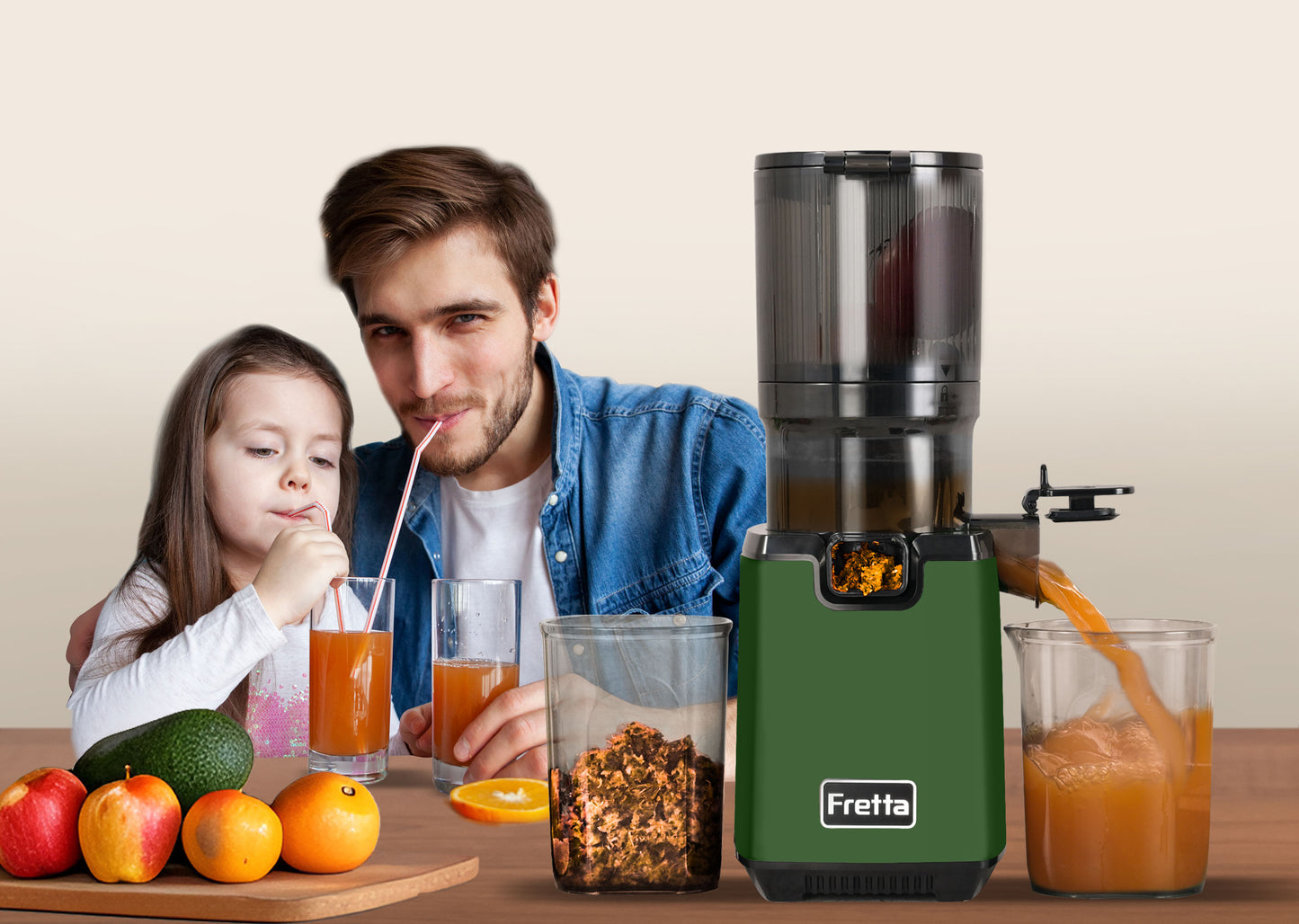 Fretta Cold Press Juicer Machines, Dark Green