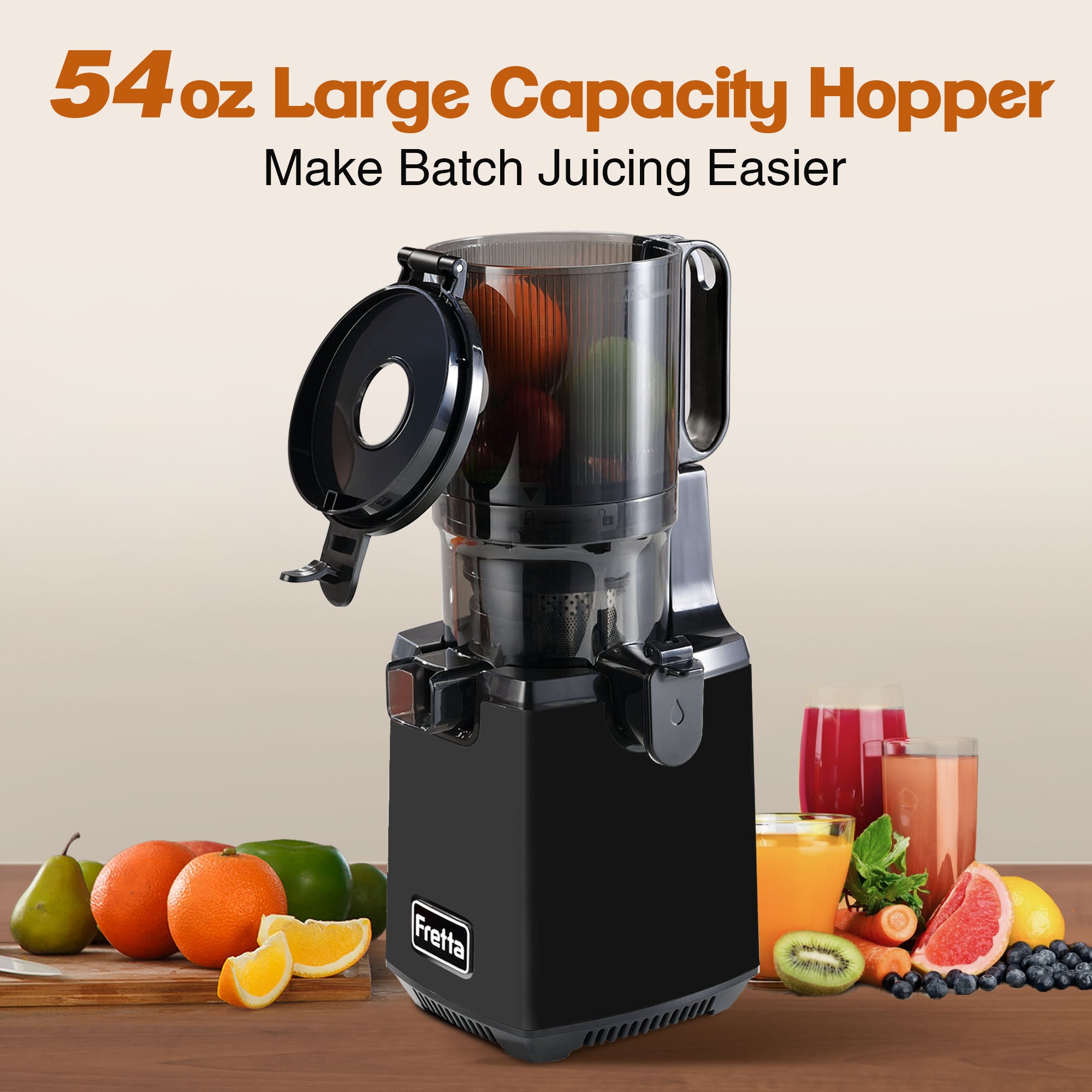 Fretta ジューサー ブラック 2カップ付き Fretta Cold Press Juicer Machines,Black – Fretta Juicers